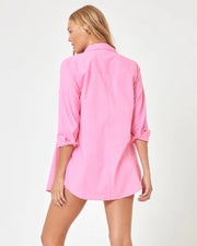 Poplin Skipper Top in Guava — Sands Swim button down, view 2